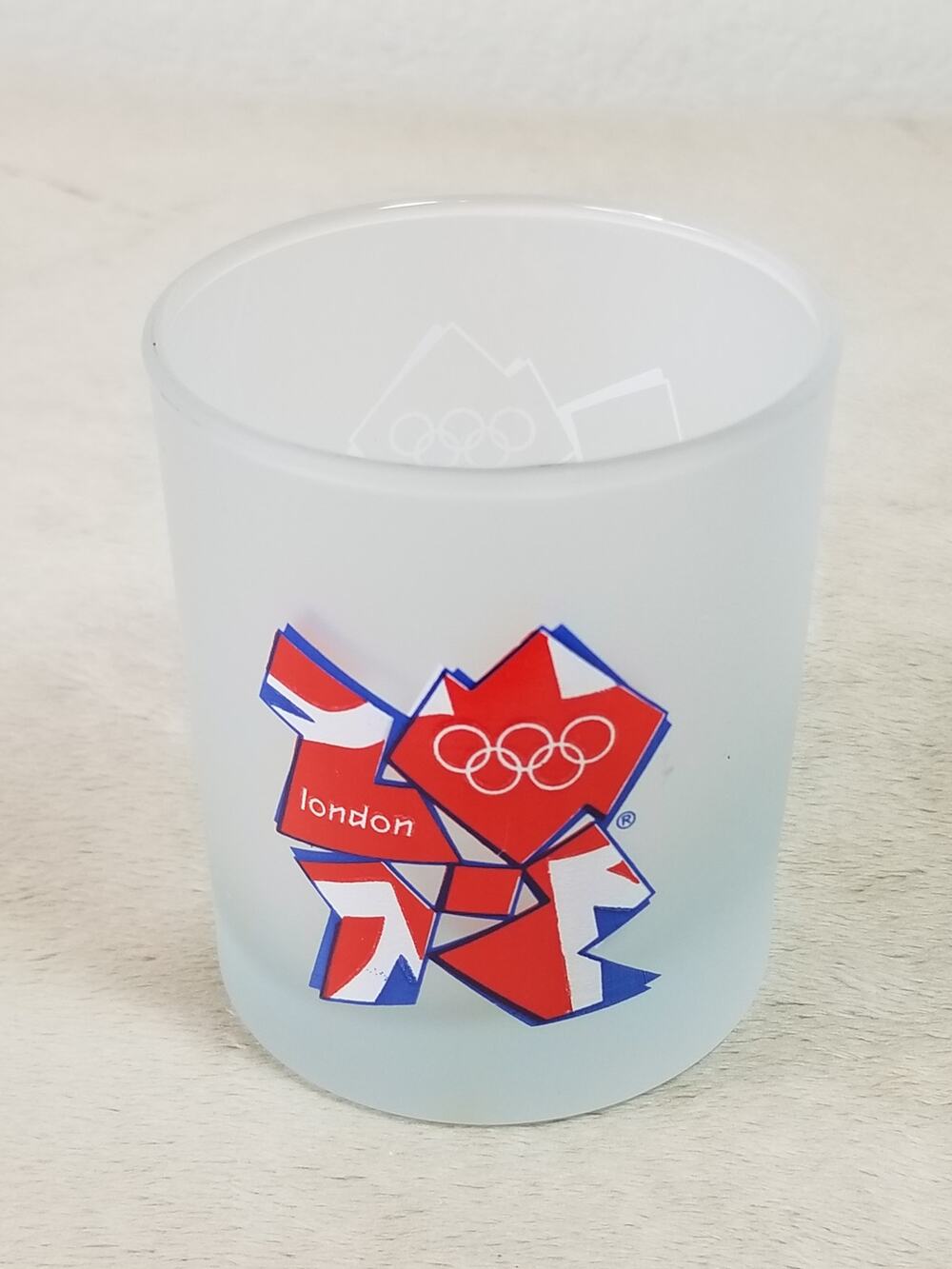 London Olympics 2007 Frosted Glass 6oz Drinking Glassware 3 1/2" Vintage